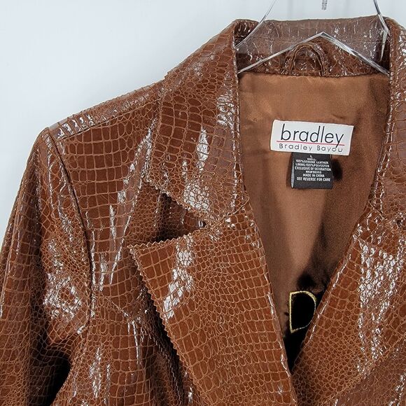 Bradley Bayou Jacket Womens Large 100% Leather Croc Embossed Brown - Picture 7 of 12